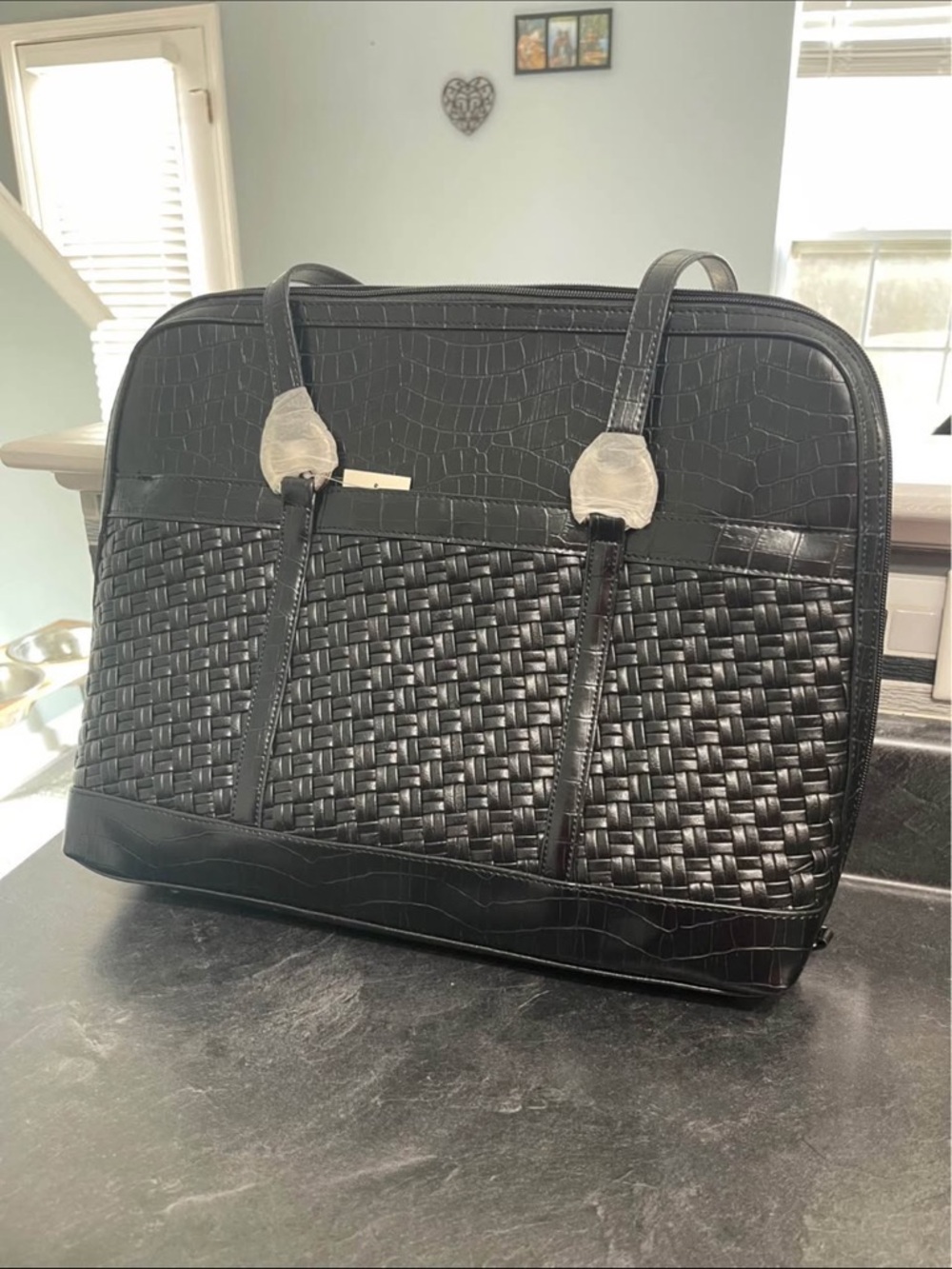 Coldwater Creek Black Woven Faux Leather Tote